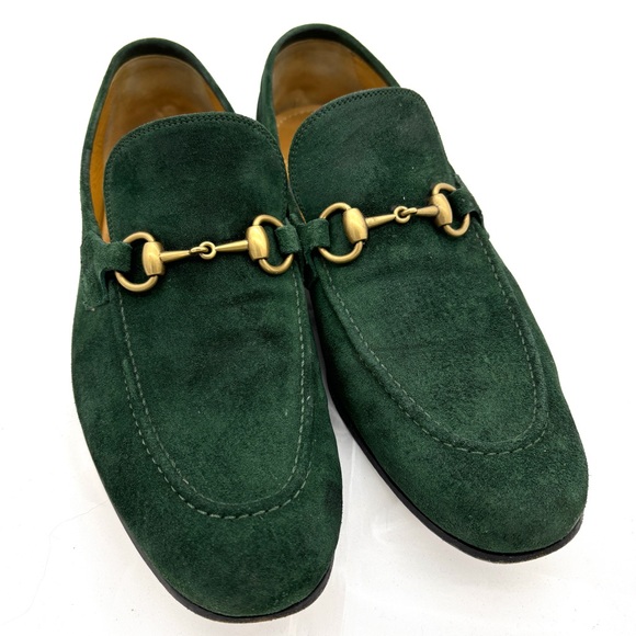 Gucci Jordaan Green Suede Horsebit Loafers - Picture 10 of 12